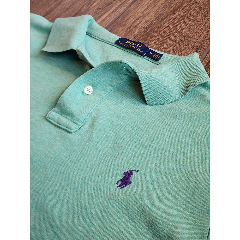 Polo Ralph Lauren Mens Mint Green Heather Short Sleeve Polo Shirt Purple Pony M